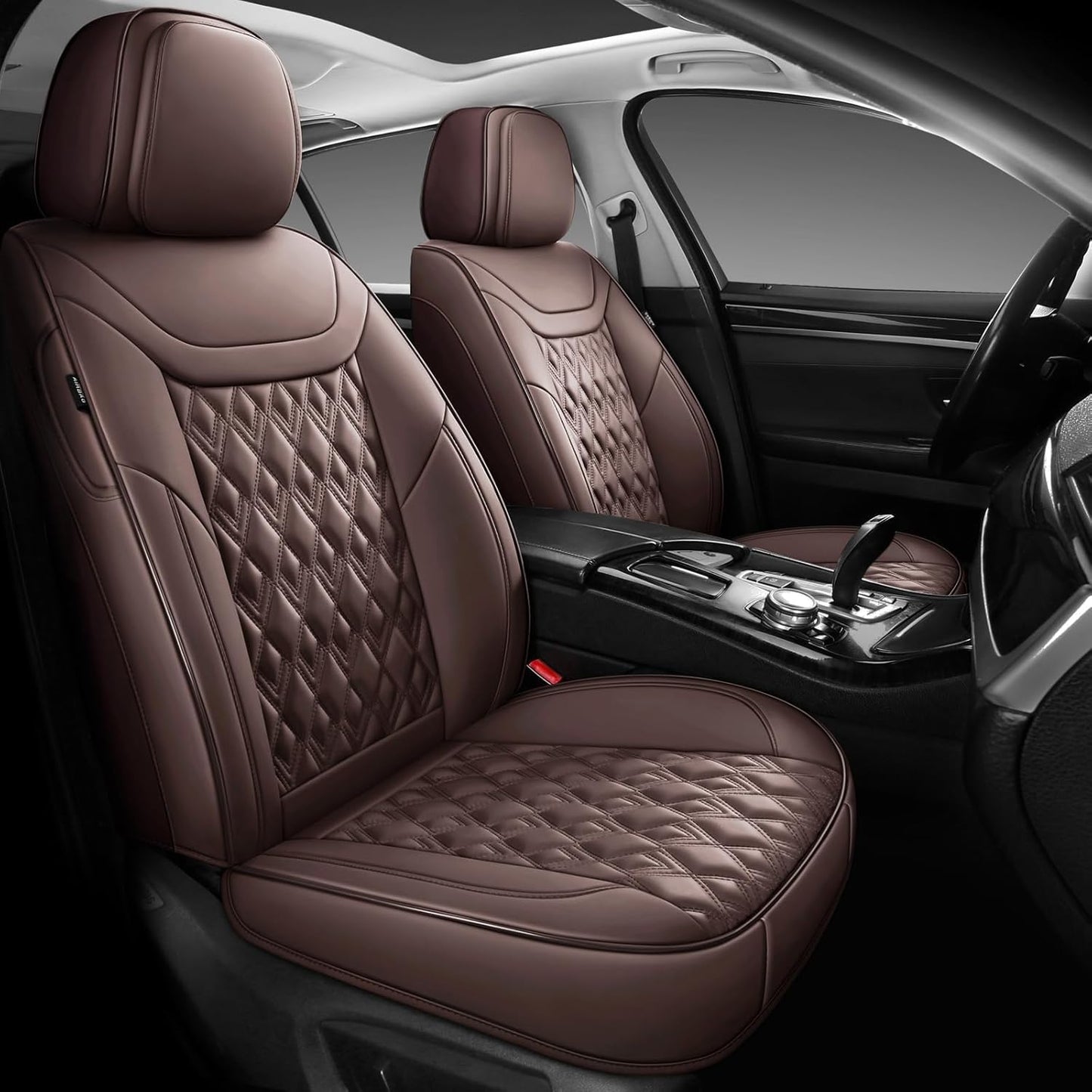 Car Seat Covers Full Set, Leather Seat Covers for Cars, Car Seat Protector Waterproof, Non-Slip Car Interior Covers Fit for Most Cars, SUV, Vans, Trucks,2Seaters,Full Set,Brown