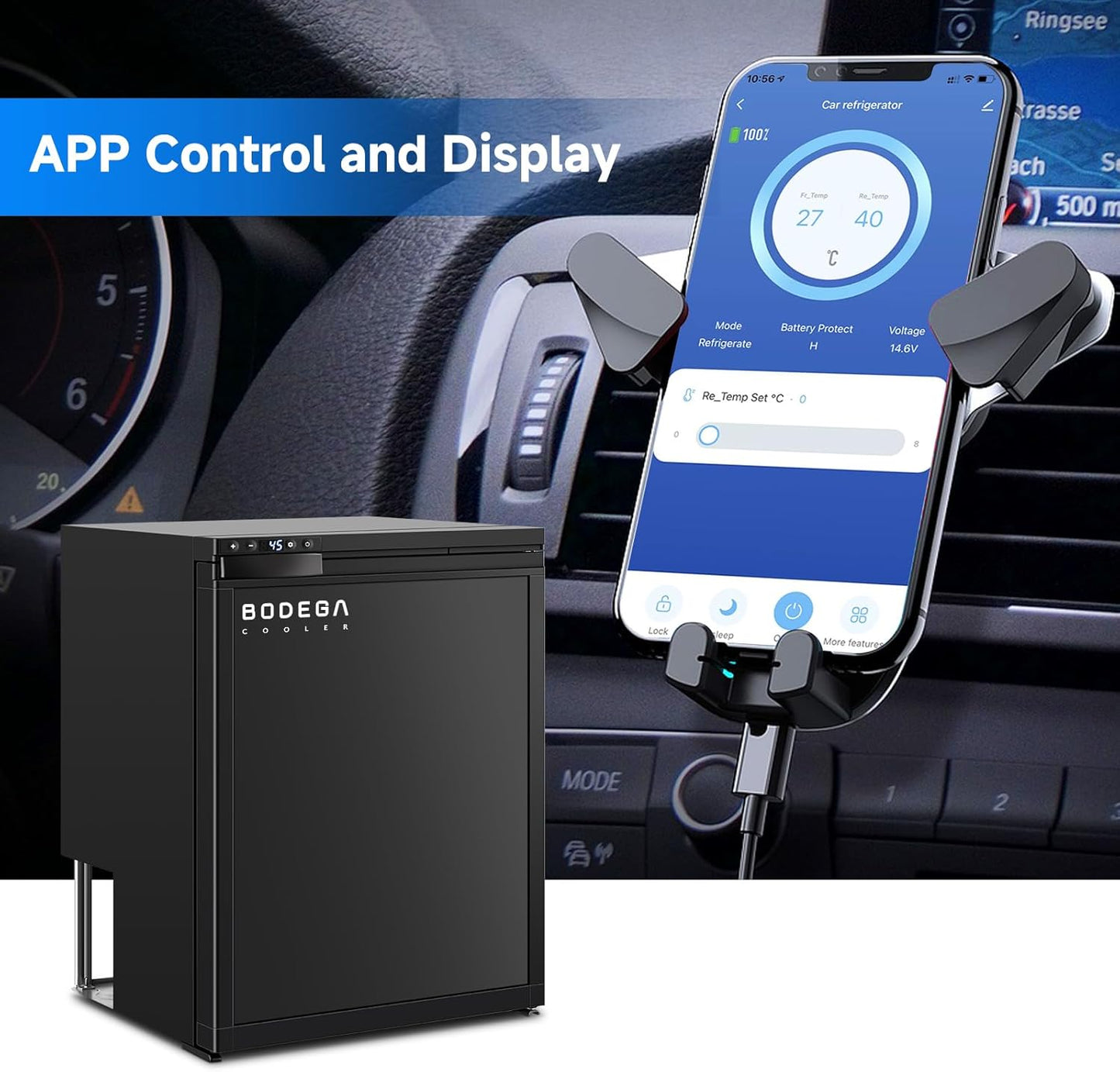 BODEGACOOLER 12 Volt Refrigerator, RV Refrigerator APP Control, 65L(2.3cu.ft.) RV Fridge Freezer, Car Refrigerator with Lock, (4℉-46℉) Travel Compressor Cooler 12/24V DC for Truck, RV, Camping