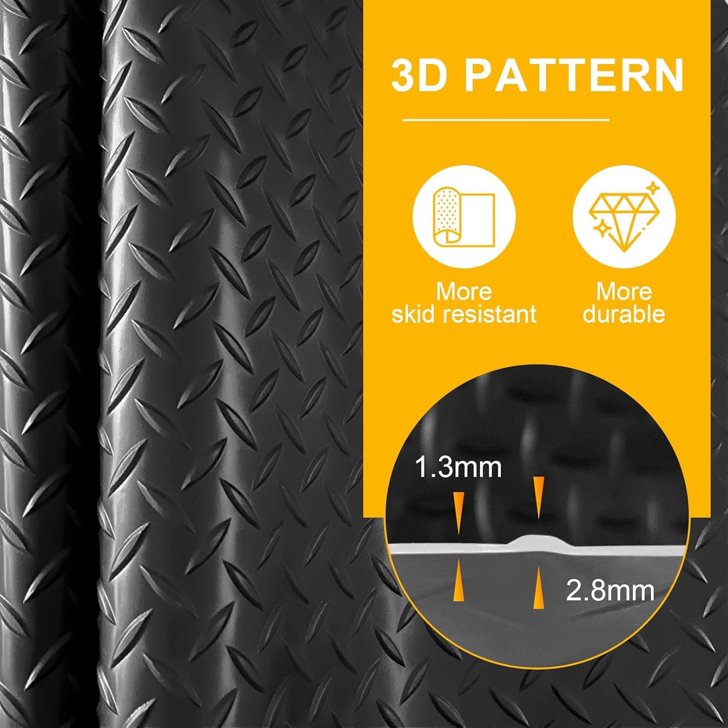 7.5x20 FT Garage Floor Mat, 2.8mm Thickened Flooring Roll with 20Pcs Tapes, Diamond Plate PVC Rubber Trailer Mat, Non-Slip Floor Protector Mat for Garage, Warehouse, Gyms, Trailer(Black)