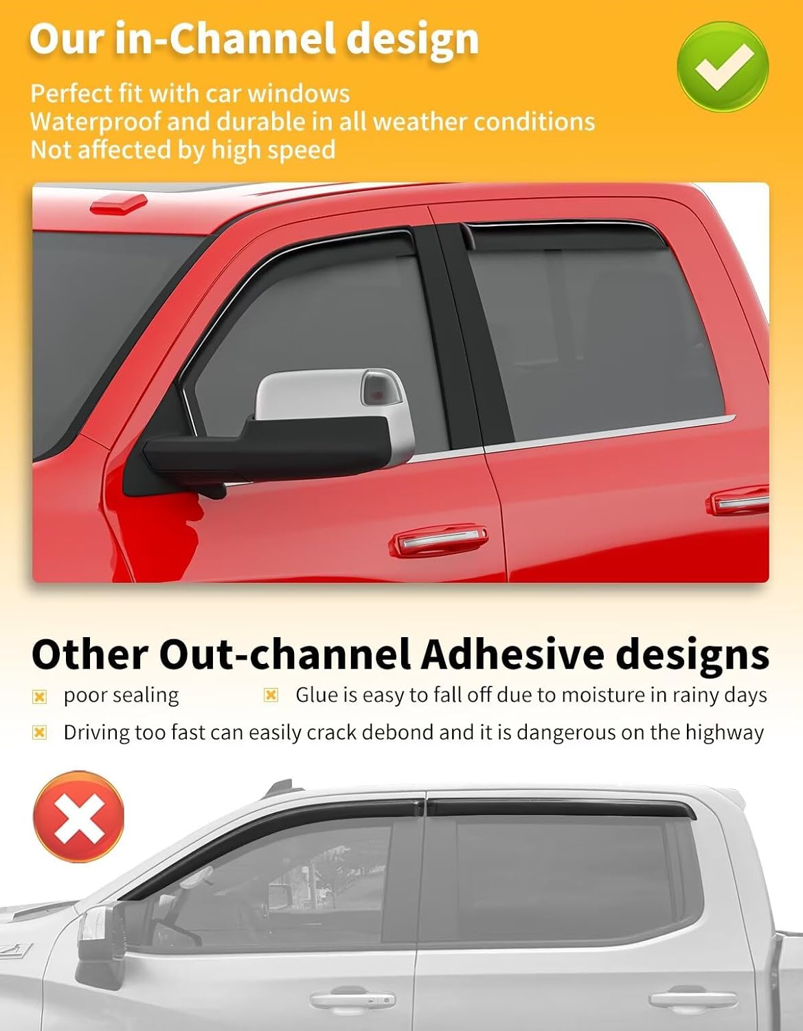 in-Channel Window Rain Guards Fit for Truck Dodge RAM 2500 3500 2019-2025 Crew Cab Extra Durable Window Visors Window Deflectors Vent Visors Vent Shades Car Accessories-4 pcs 2-Q07