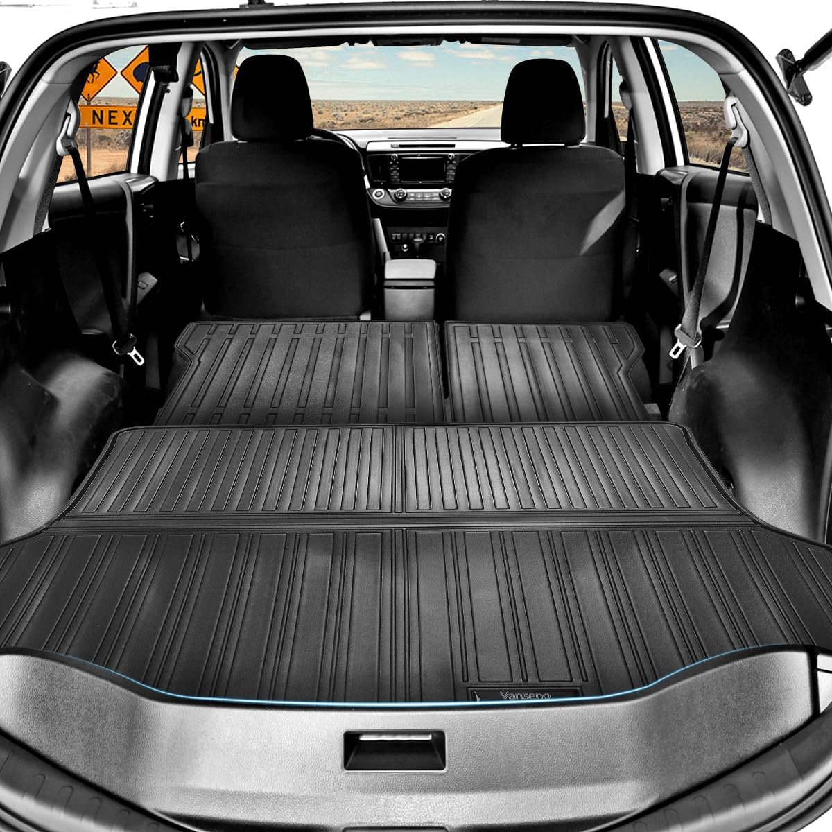 Vanseno Cargo Liner & Backrest Mat Compatible for 2013-2018 Toyota Rav4 Trunk & Rear Backrest All Weather Mats Liner (13-18RAV4)