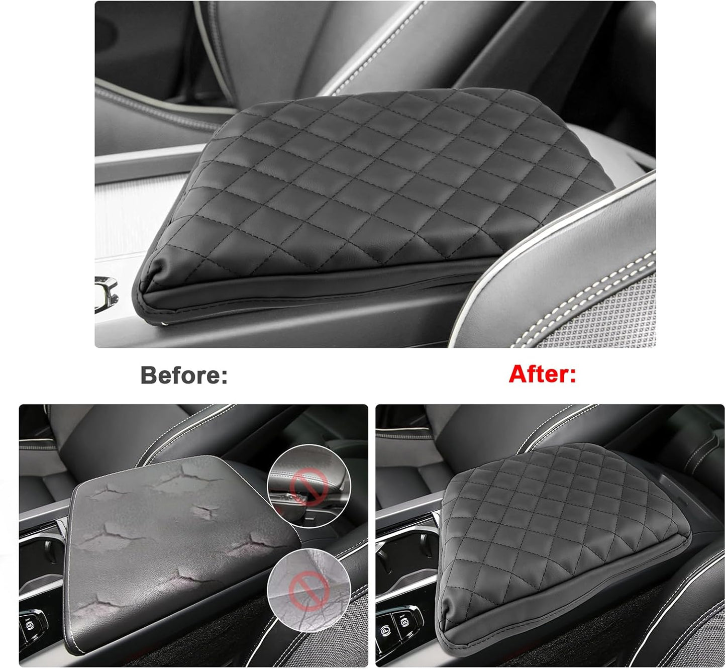 SXCY for 2025 Volvo XC60 Armrest Cover [Add Pad] for Volvo XC60 2018-2025 Accessories 2025 XC60 Center Console Cover 2025 XC60 Middle Console Cover (Black Checkered Pad)
