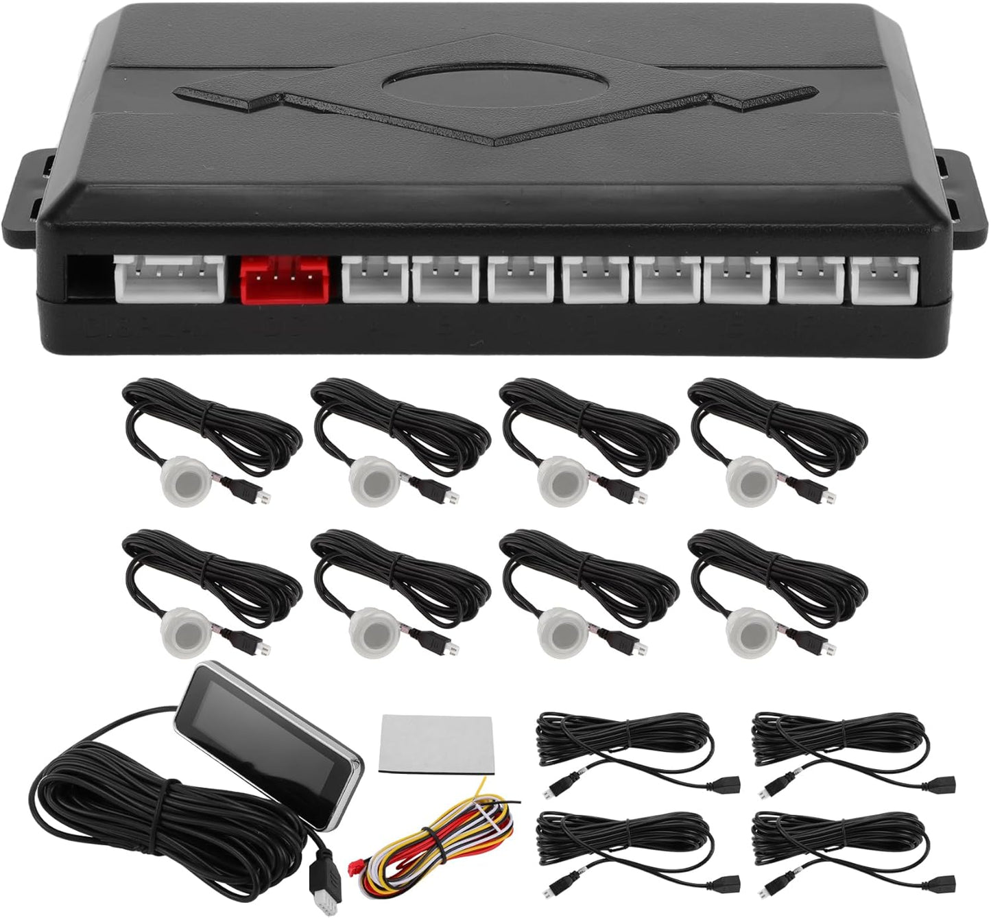 Motoforti Auto Vehicle Reverse Backup Radar System Reverse Parking Sensors Sound Warning Alarm Buzzer Reminder Distance Detection Silver Tone 8 Parking Sensors