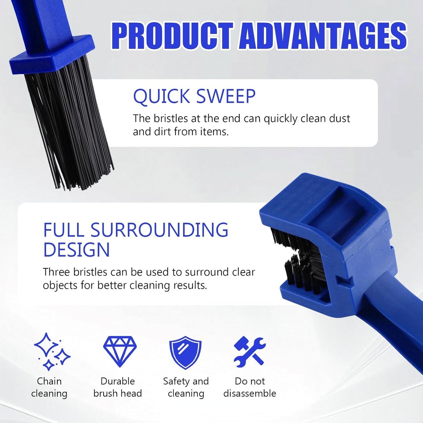 6 PCS Motorcycle Chain Cleaning Kit, Double-Head Universal Chain Brush, with Three-Sided Long Bristles, Easy to Use, Suitable for Motorcycles, Bicycles, Mountain Bikes (Black, Blue, Orange, Red)