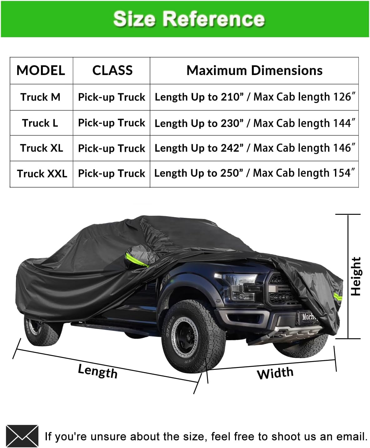 Pickup Truck Cover Waterproof All Weather, Outdoor Indoor Truck Protection Cover for Ford f150 / Chevy Silverado/Dodge Ram 1500 Truck Tarp Cover Black(Length 210 to 230 inch)