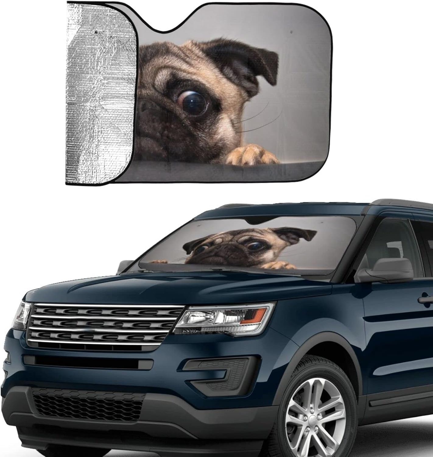 Pug Dog Car Windshield Sunshade Front Window Sun Visor Protector Foldable Shield Cover for Truck SUV