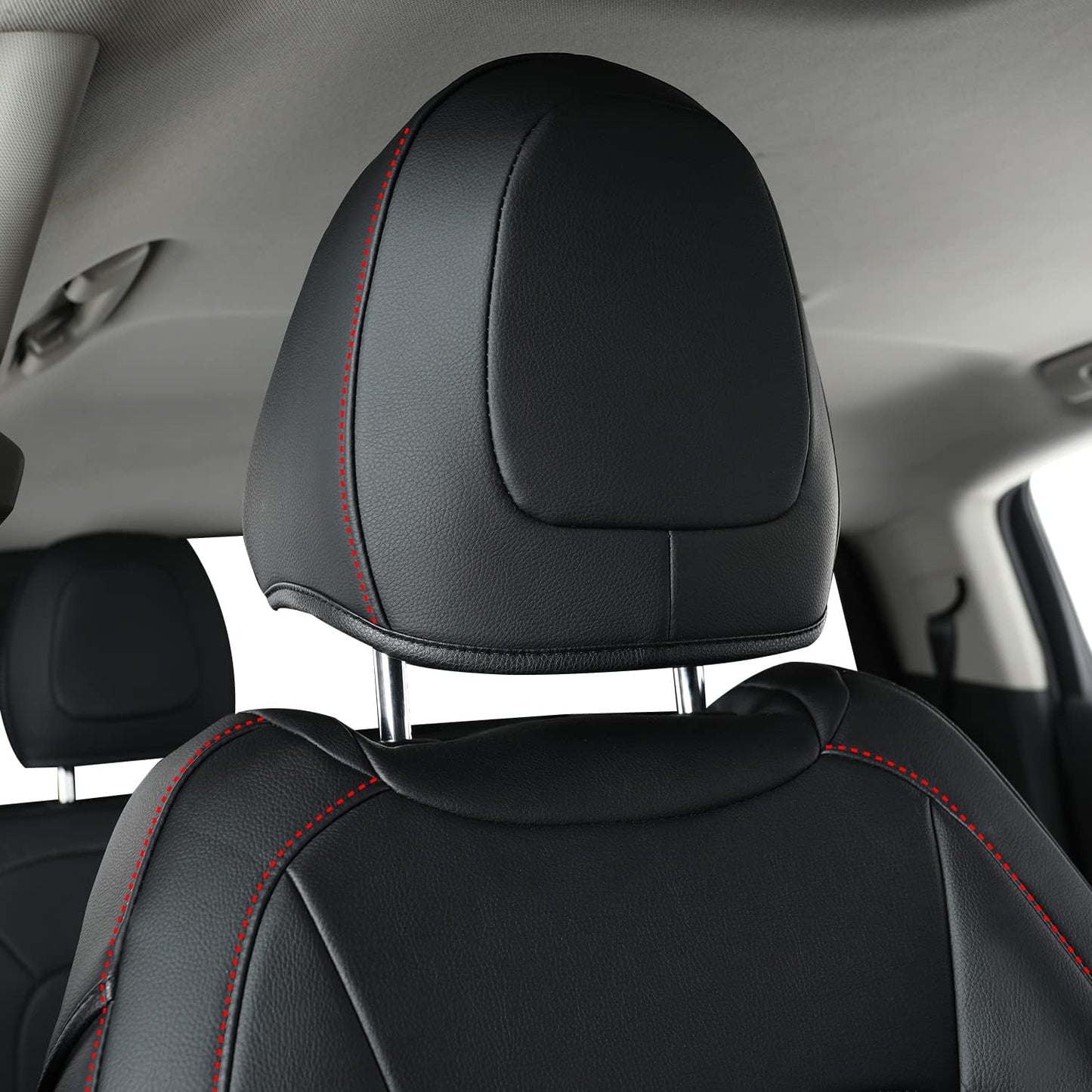 LUCKYMAN CLUB 2 Front Chevy Colorado Seat Covers, fit for 2015-2022 Colorado Crew Cab Z71 LT ZR2 Work Truck with Faux Leather (Black&Red 2 pcs)