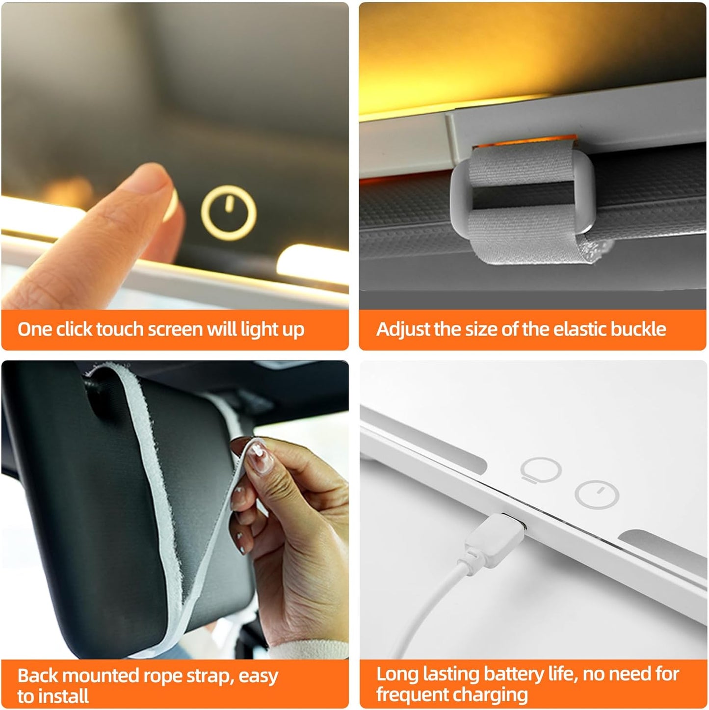 2 pack， Car Sun Visor Vanity Mirror， Rechargeable Led 3 Light Modes,Dimmable Touch Screen,Side with triple magnification mirror image (2)