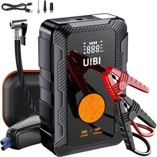 X6 Jump Starter with Air Compressor 150PSI, 2500A Car Battery Jumper Starter Portable Pack with TypeC45W, 20000mAh Tire Inflator 12V Jump Box Booster Charger Cables for 8.5L Gas 8L Diesel Engine