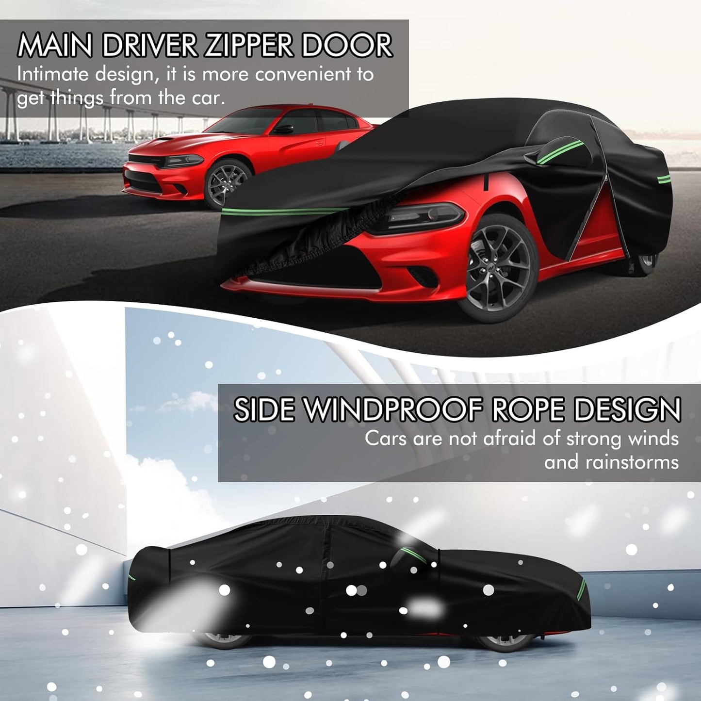 for 2006-2021 Dodge Charger Car Cover 210D Outdoor Waterproof UV Sun Rain Snow Protection, for SE SXT R/T Daytona, Custom-fit Protective Full Cover with Cotton Layer Windproof Strap Storage Bag