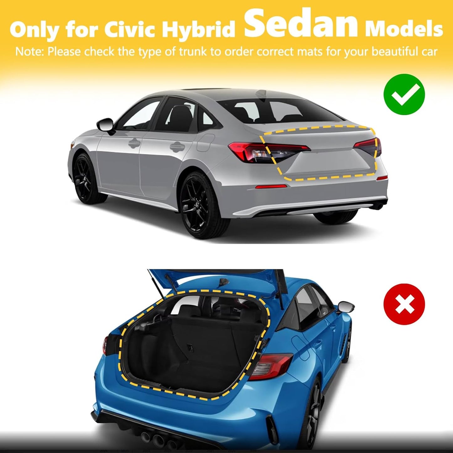 GINOWY-Floor Mats & Cargo Liner for Honda Civic Hybrid Sedan 2025, TPE All Weather Civic Car Floor Mats, Non-Slip Trunk Mat Civic Floor Liners Accessories Black