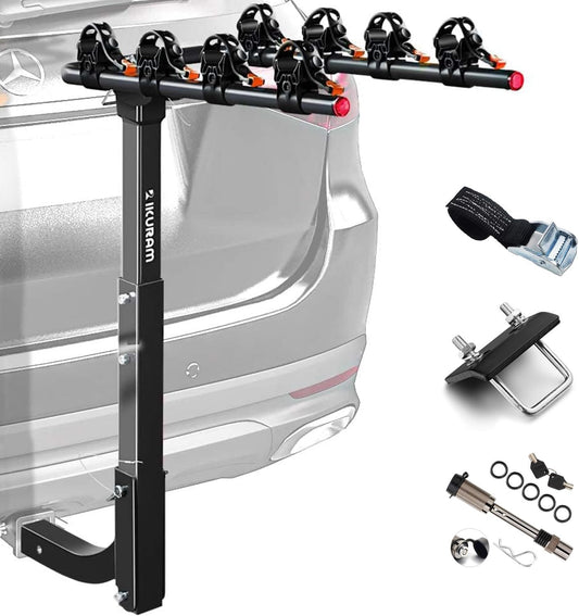 4 Bike Rack Bicycle Carrier Racks Hitch Mount Double Foldable Rack for Cars Truck SUV Fits 2" Receiver, Tie Down Strap, Anti-Rattle Hitch Tightener & Locking Hitch Pin