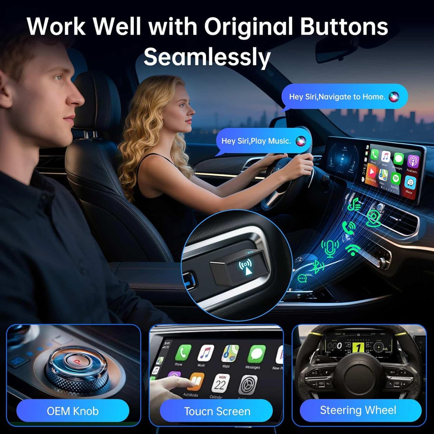 Carplay Wireless Adapter for Apple iPhone - Convert Wired to Wireless Bluetooth Car Play Adapters for Cars from 2016 and iOS 10+, No Latency,Plug and Play Easy Use, Mini USB Type A Black