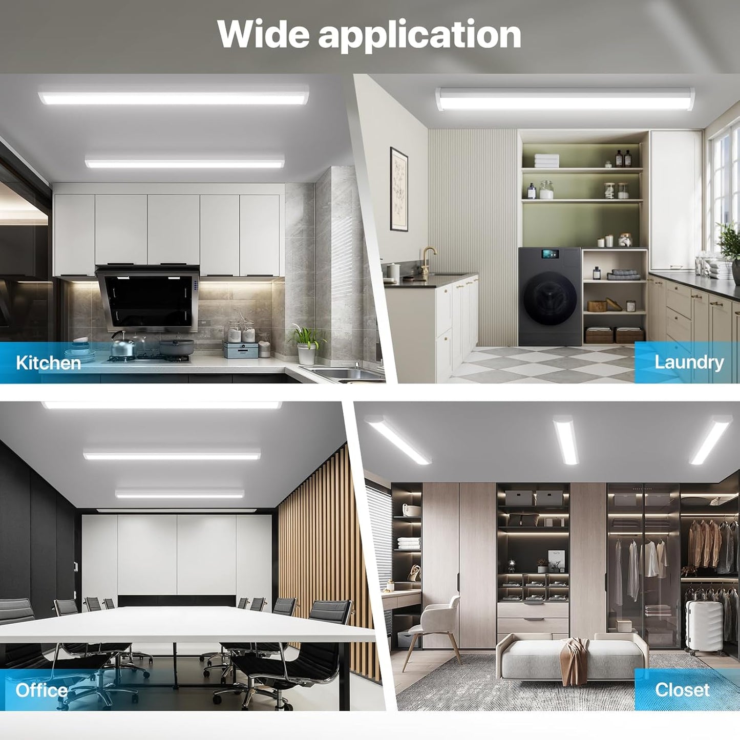 HYPERLITE 4FT LED Wraparound Light 6600LM, 60W/50W/40W, 4000K LED Shop Lights Surface Mounting，AC120V Led Ceiling Wraparound Light for Garage, Office Kitchen, Hallway, Fluorescent Replacement, 4P