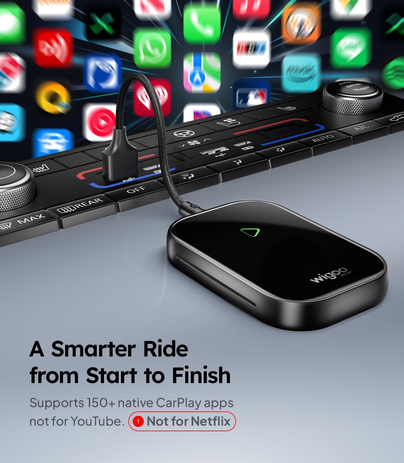 Wigoo 2025 Upgrade Wireless CarPlay Adapter for iPhone [Long-Drive Stability, 10s Connect, Easy Use] Converts Wired to Wireless, Low Delay CarPlay Dongle, Fit for Cars with Wired CarPlay, Blue