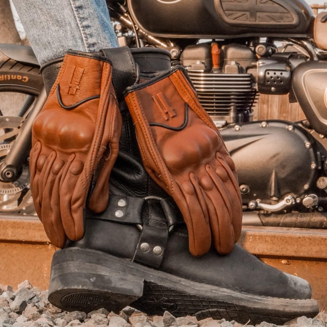 Harssidanzar Women's Motorcycle Gloves,Leather Motorcycle Gloves, Motorbike Gloves, Road Racing, Cycling, Climbing, Powersports Gloves Touchscreen GL016