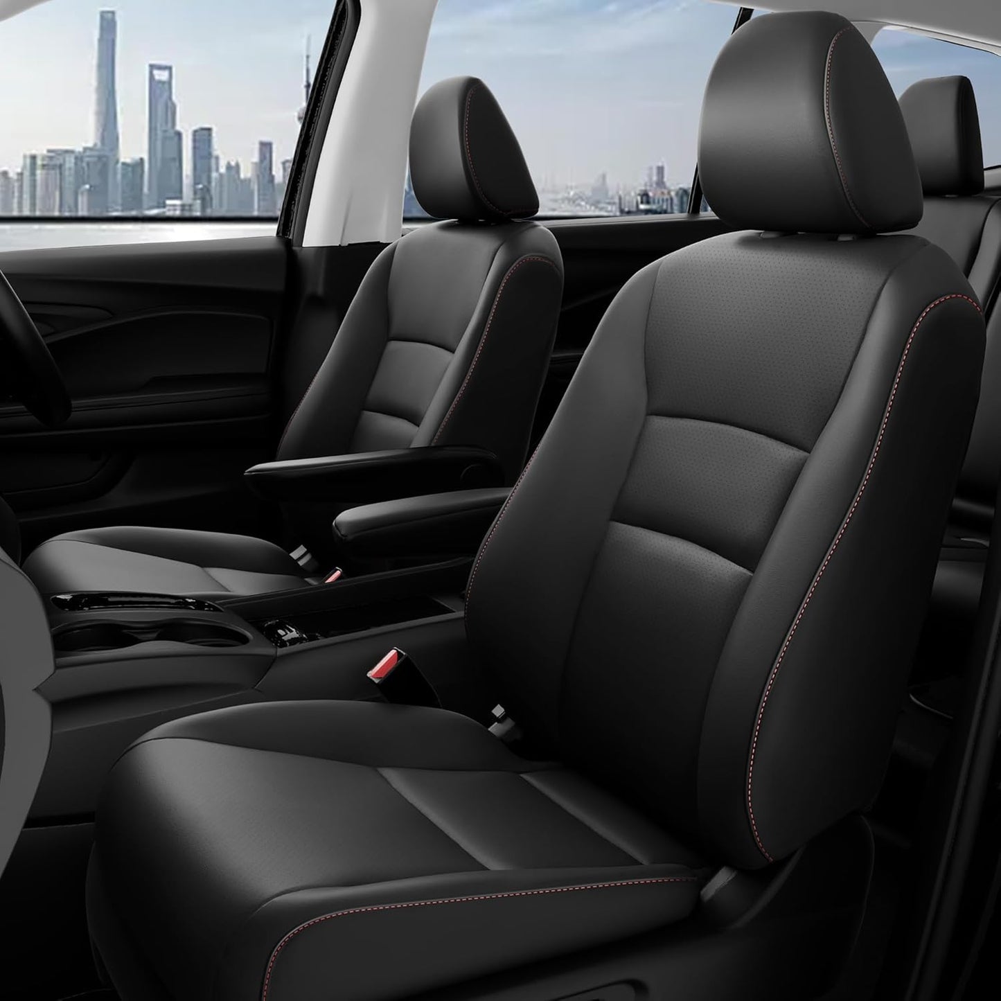 for Honda Pilot Seat Covers, Car Seat Protectors Full Set Custom Fit Pilot Elite,Black Edition 2016 2017 2018 2019 2020 2021 2022-7 Seats, Faux Leather Full Coverage Waterproof, Black Red