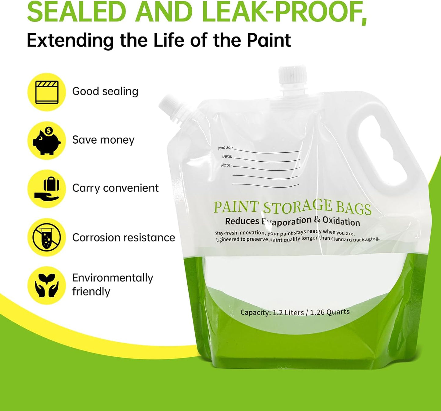 4 Pcs Paint Storage Pack Bags, 1.2L Reusable Paint Saver Bags with Funnel for Leftover Water Based Paint, Airtight Pouches for Easy Mixing & Dispensing for Home DIY Professional Painters