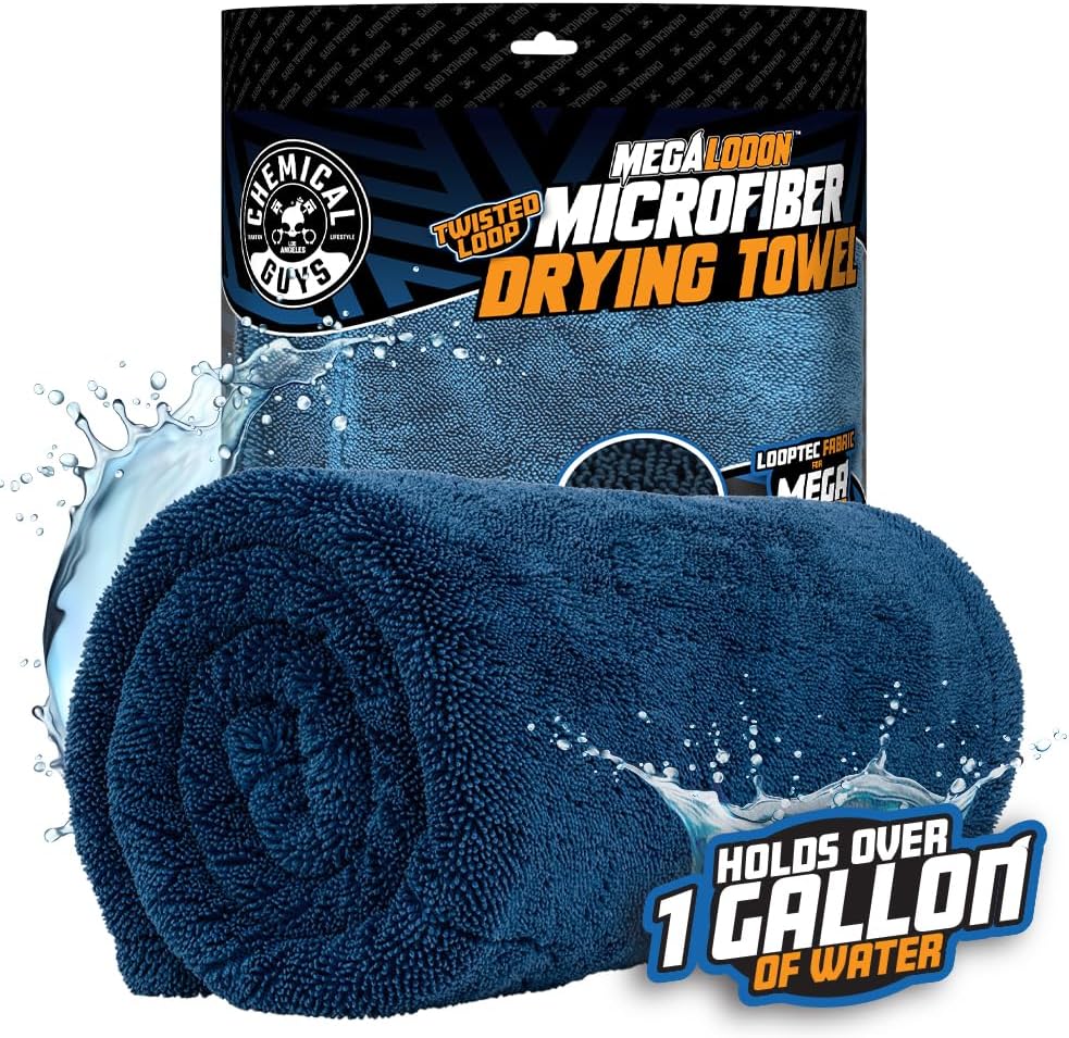 Chemical Guys, Megalodon, Microfiber Drying Towel with Twisted Loop Technology (Super Plush for Car, Truck, SUV, RV, & More) 24" x 36" Dark Blue - MIC531