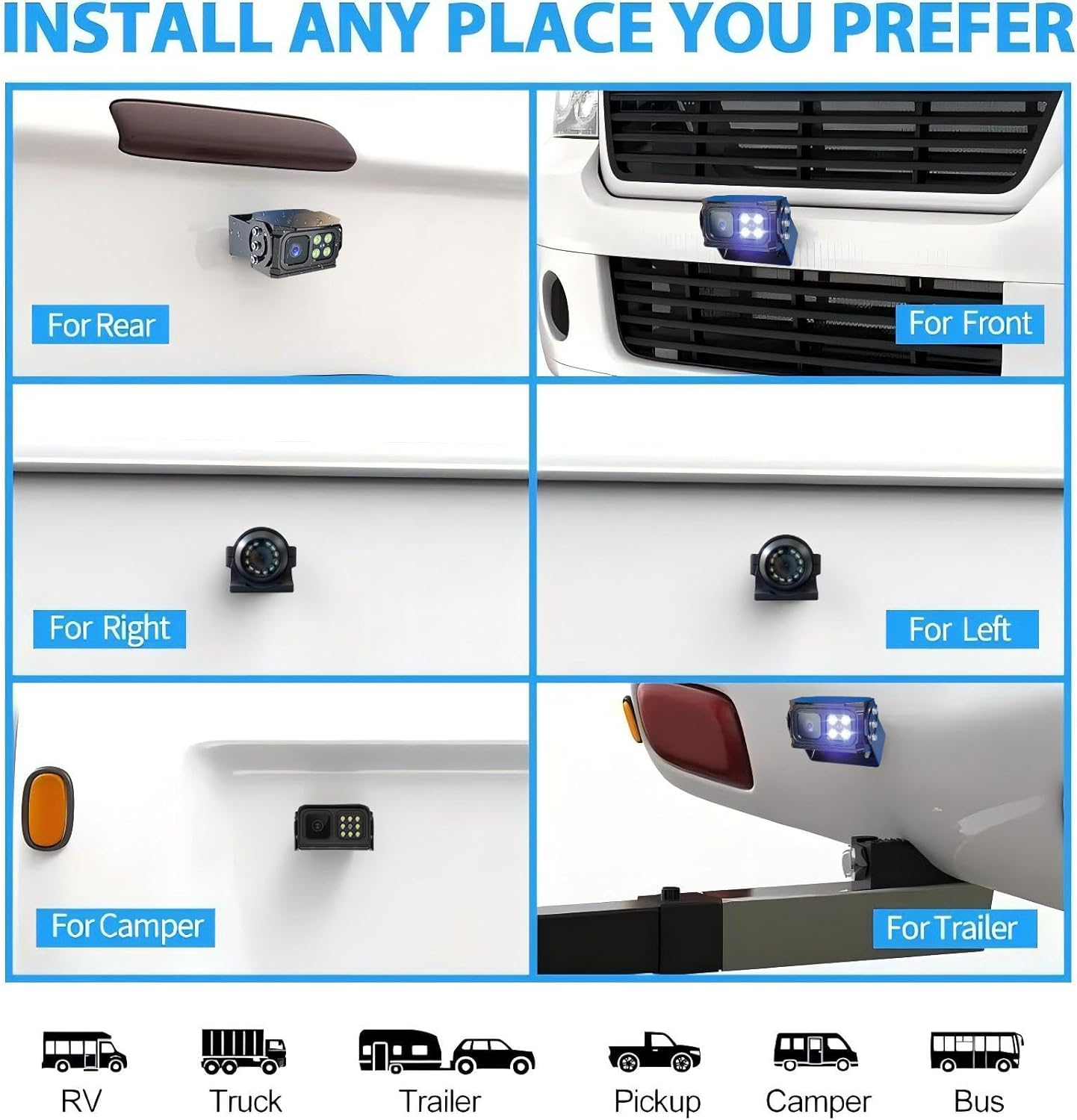 EVERSECU Car Backup Cameras System with 9'' Quad Split Monitor for RV Trailer Semi Truck Camper Bus & 4 AHD 1080P Rear&Side View Cameras with DVR Record Function Night Vision IP69 Waterproof