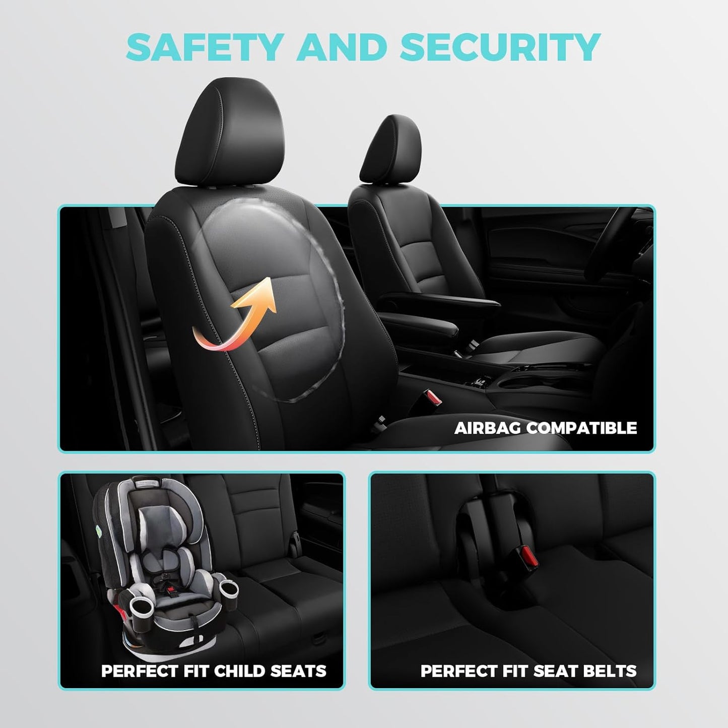 for Honda Pilot Seat Covers, Car Seat Protectors Full Set Custom Fit Pilot Elite,Black Edition 2016 2017 2018 2019 2020 2021 2022 7 Seats, Faux Leather Full Coverage Waterproof, Black