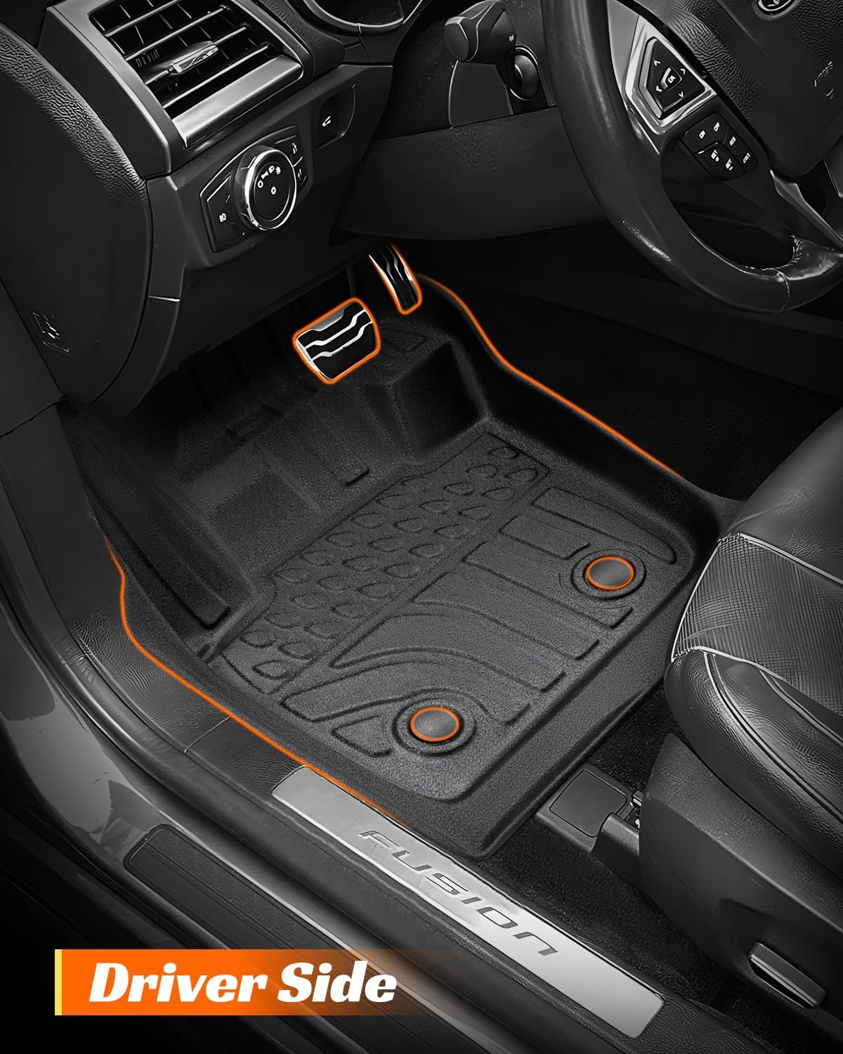 for 2016-2013 Ford Fusion Floor Mats Cargo Liner S SE Titanium Rubber Trunk Carpet All Season Weather Protection Waterproof Anti-Slip Tech Automotive 2015 2014 Car Accessories Black Not for Hybrid