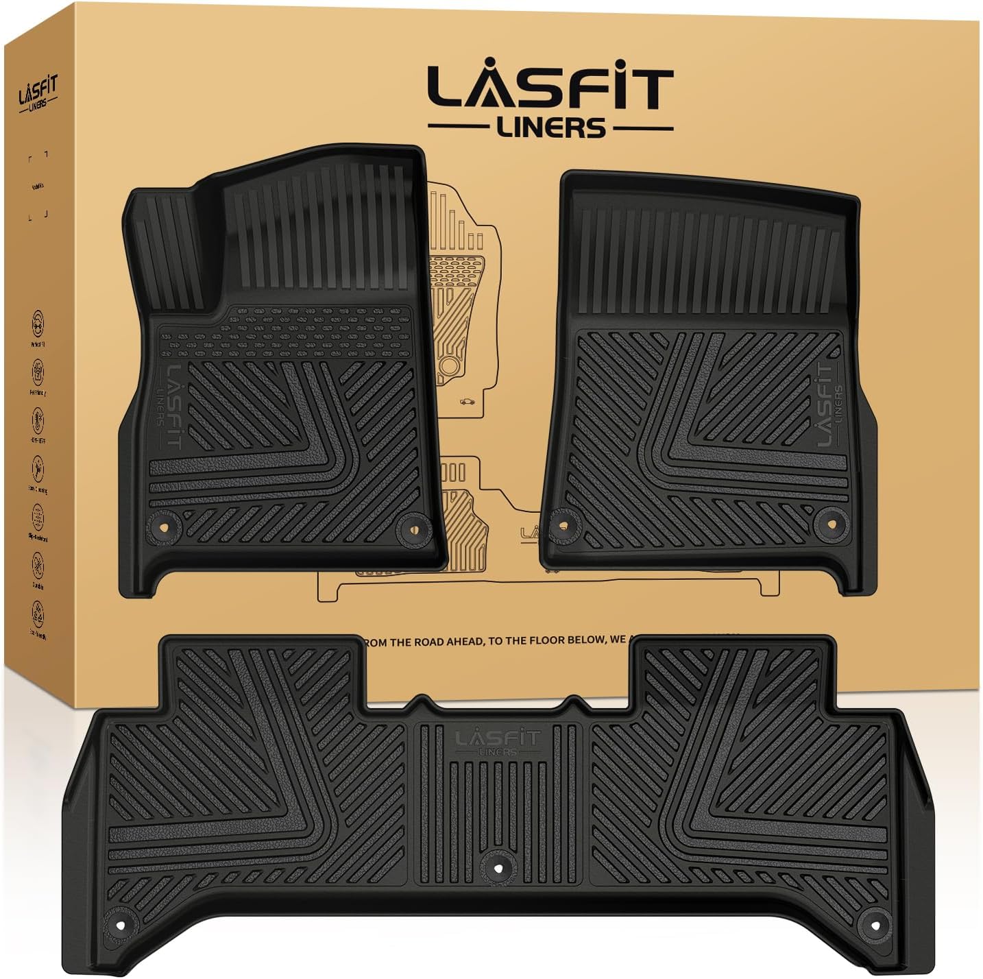 LASFIT Floor Mats for Rivian R1T 2024 2023 2022, All Weather Floor Liner TPE Custom Fit Car Mats for Rivian R1T 1st & 2nd Row Rubber Mats, Black,Tasteless, Durable and Easy to Clean