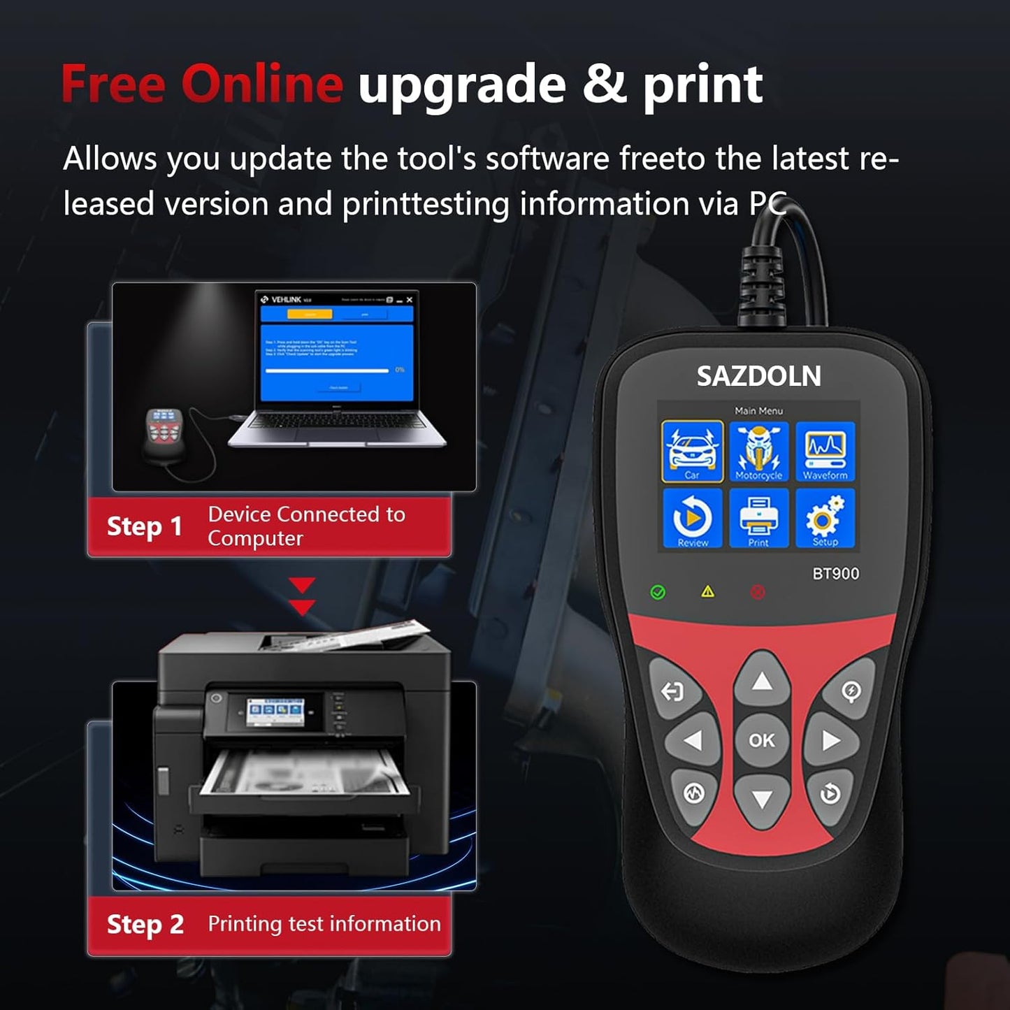 BT900 Car-Battery-Tester 6V 8V 12V, Automotive 100-2000CCA Battery-Load-Tester Analyzer, Digital Auto Battery Analyzer for Car Truck Marine Motorcycle SUV Boat,Black ﻿