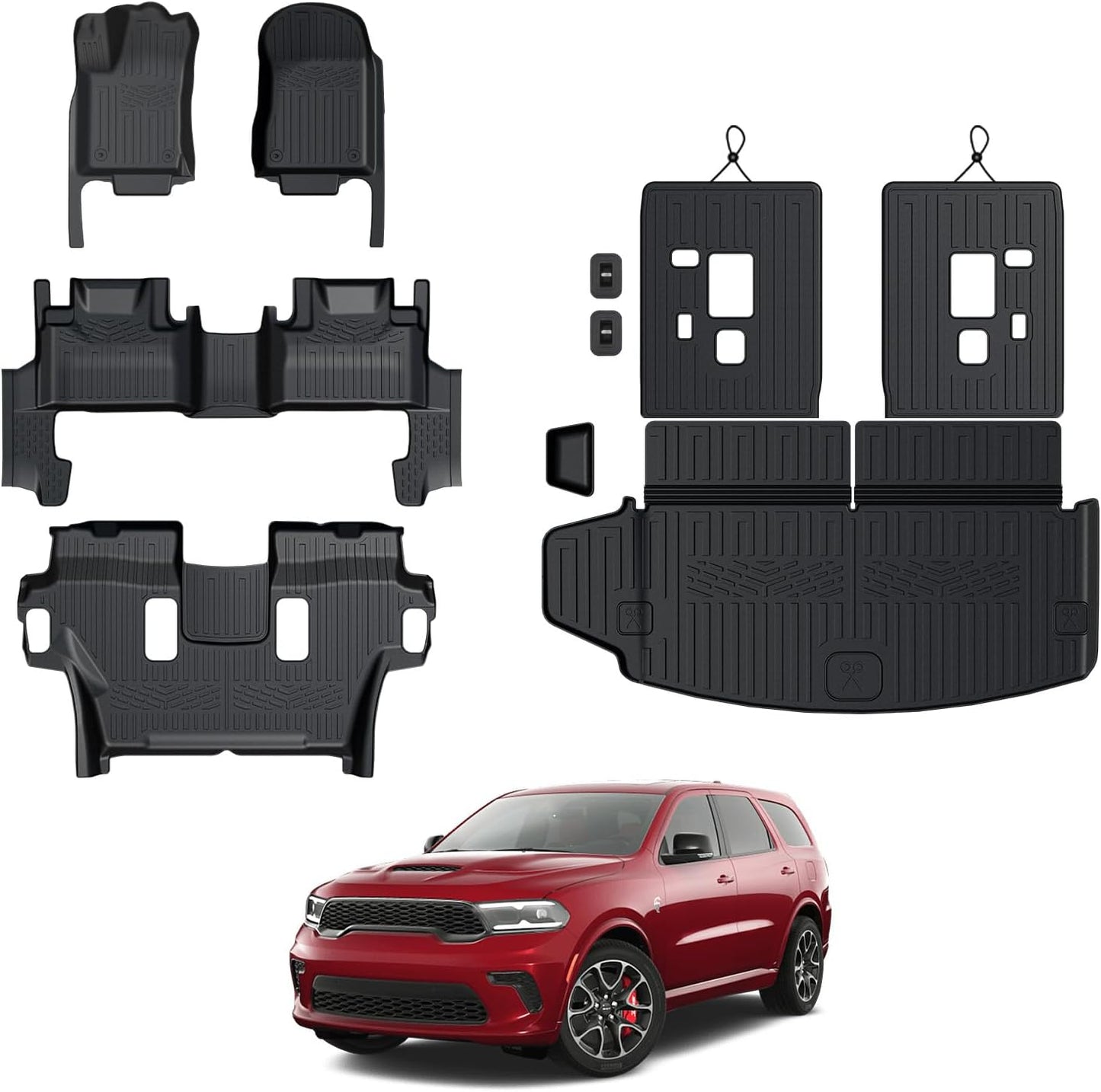 Floor Mats for 2016-2024 2025 Dodge Durango 6-seat, All Weather TPE Cargo Liner Cargo Mat and 3rd Row Backrest Mats for SRT Durango Accessories