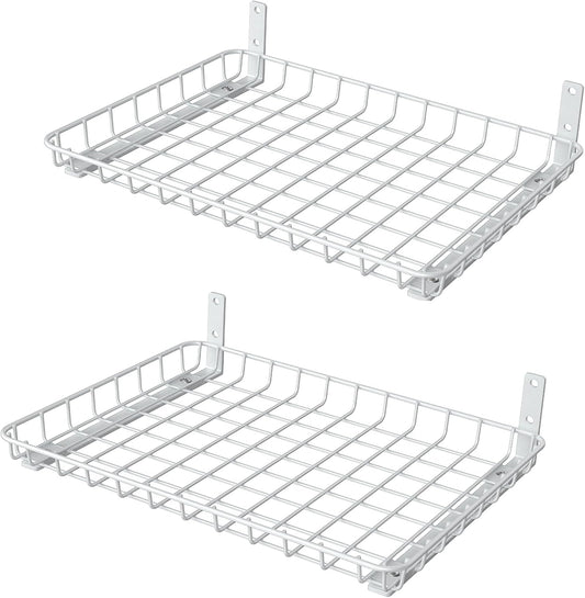 WALMANN Wall Shelves, 12 * 18 inch Wall-Mounted Storage Shelves for Garage, Closet, Laundry Room, Heavy Duty Wall Shelving, Holds Up to 60 lbs(Pack of 2, White)
