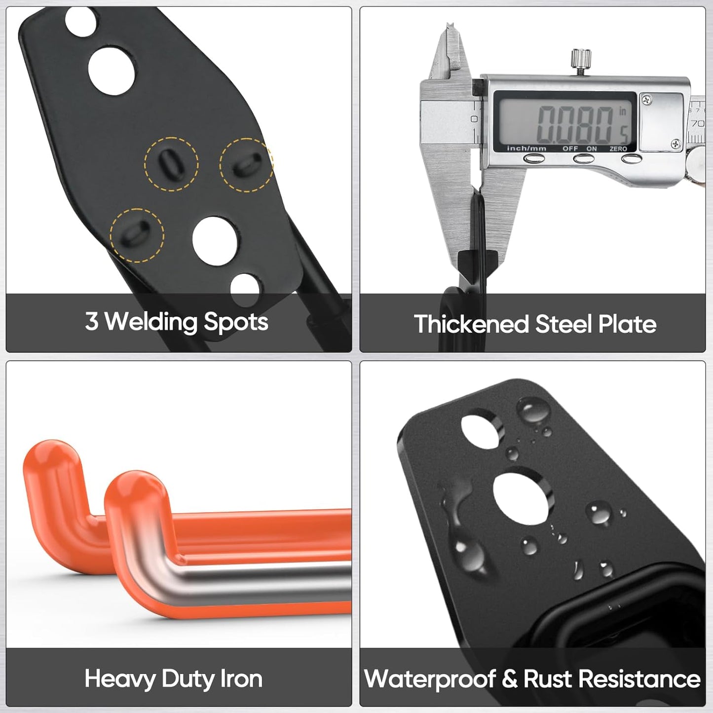 TICONN 2 Pack Heavy Duty Garage Hooks, Steel Utility Wall Storage Hooks, Wall Mount Hanger Organizer for Ladders, Bikes, Tools, Bulky Items (Small, Orange Square)