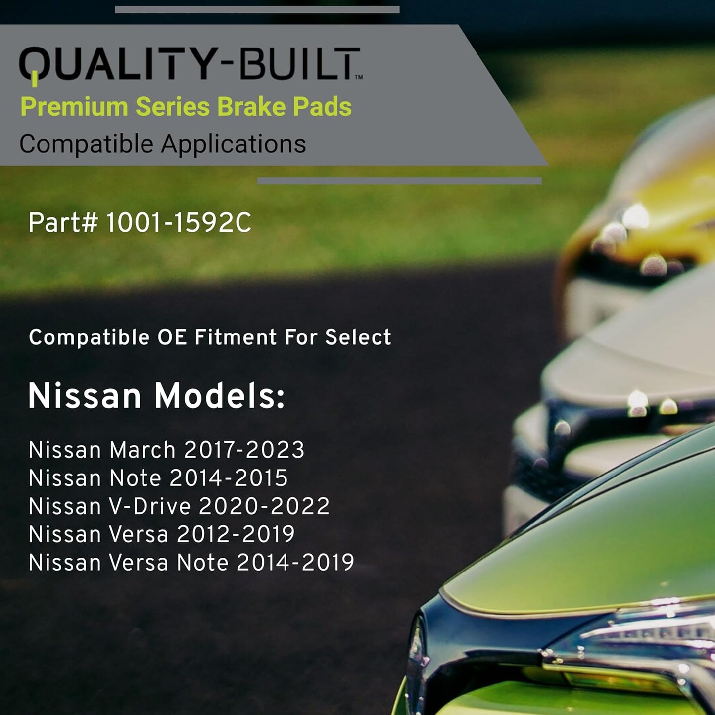 Premium Ceramic Front Brake Pads (1001-1592C) Replacement for Nissan March 2023-2017, Note 2015-2014, V-Drive 2022-2020, Versa 2019-2012, Versa Note 2019-2014