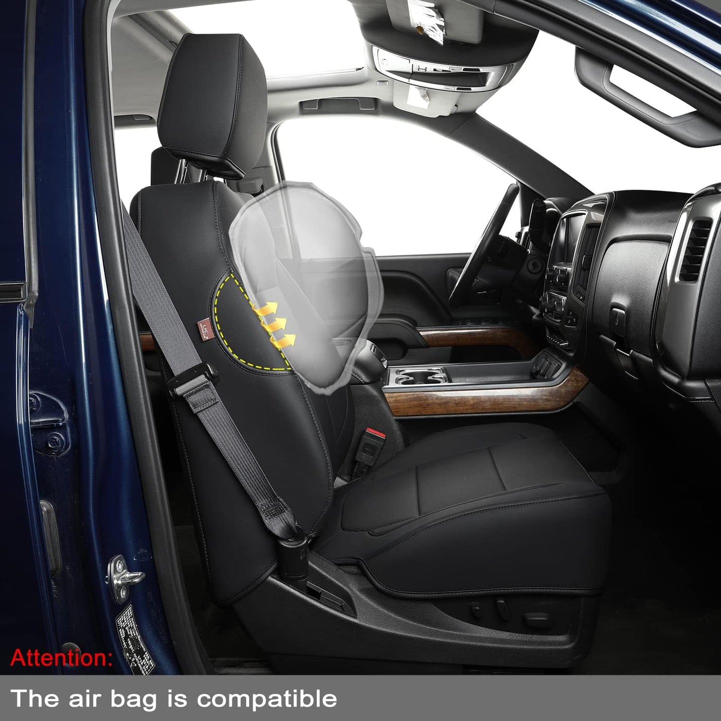 LUCKYMAN CLUB Front Seat Covers fit for Crew Cab/Extended Cab/Regular Cab of 2019-2025 Chevy Silverado Sierra 1500, 2020-2025 Silverado Sierra 2500 3500 (Black 2 pcs)