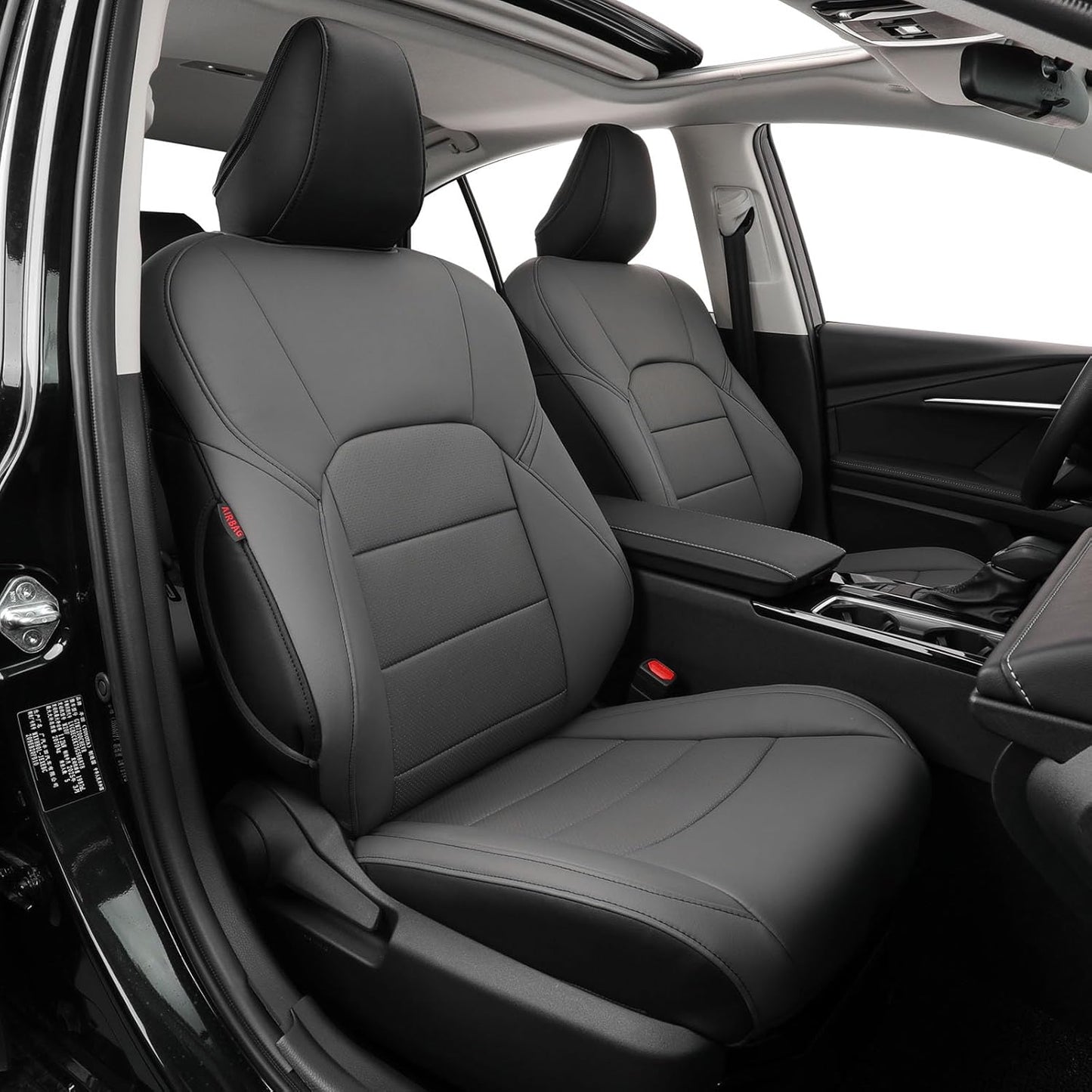 coverdream Custom Fit Camry Car Seat Covers for 2025 Toyota Camry Hybrid LE,SE,Full Coverage,Airbag Compatible Waterproof Leather Car Seat Protector(Full Set,Black/Gray)