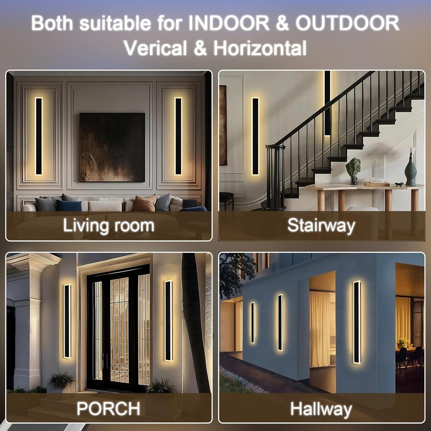 2 Pack Modern Outdoor Wall Lights for Patio,48 inch Long Outdoor LED Wall Lights,Dimmable LED Long Linear Exterior Lighting,Outside Linear Wall Light for Front Door,Garage,Enterway