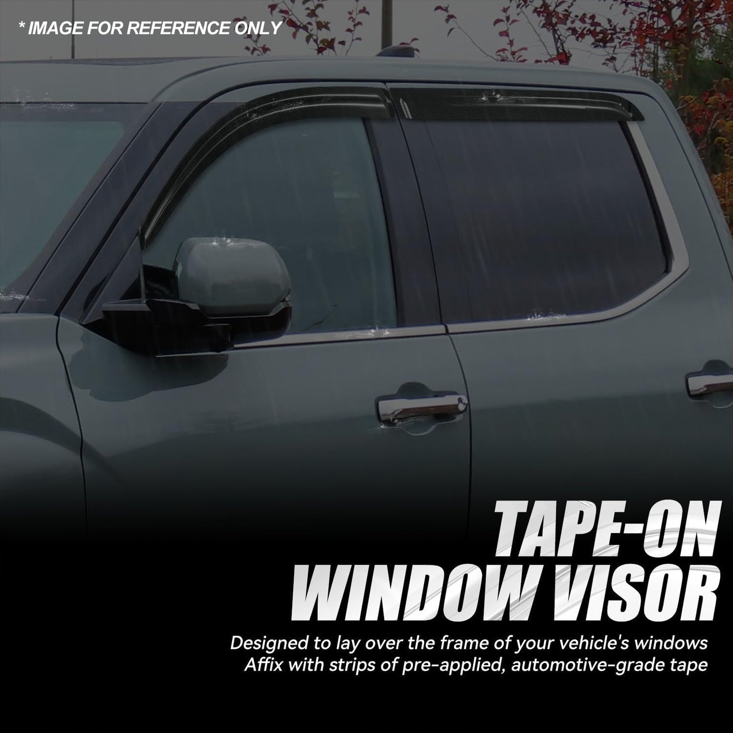 Auto Dynasty 4Pcs Carbon Fiber Pattern Window Visors Compatible with 2001-2007 Toyota Sequoia, Tape-On Front & Rear Window Deflectors Rain Guards Sun Wind Air Side Vent Shade, Glossy Black