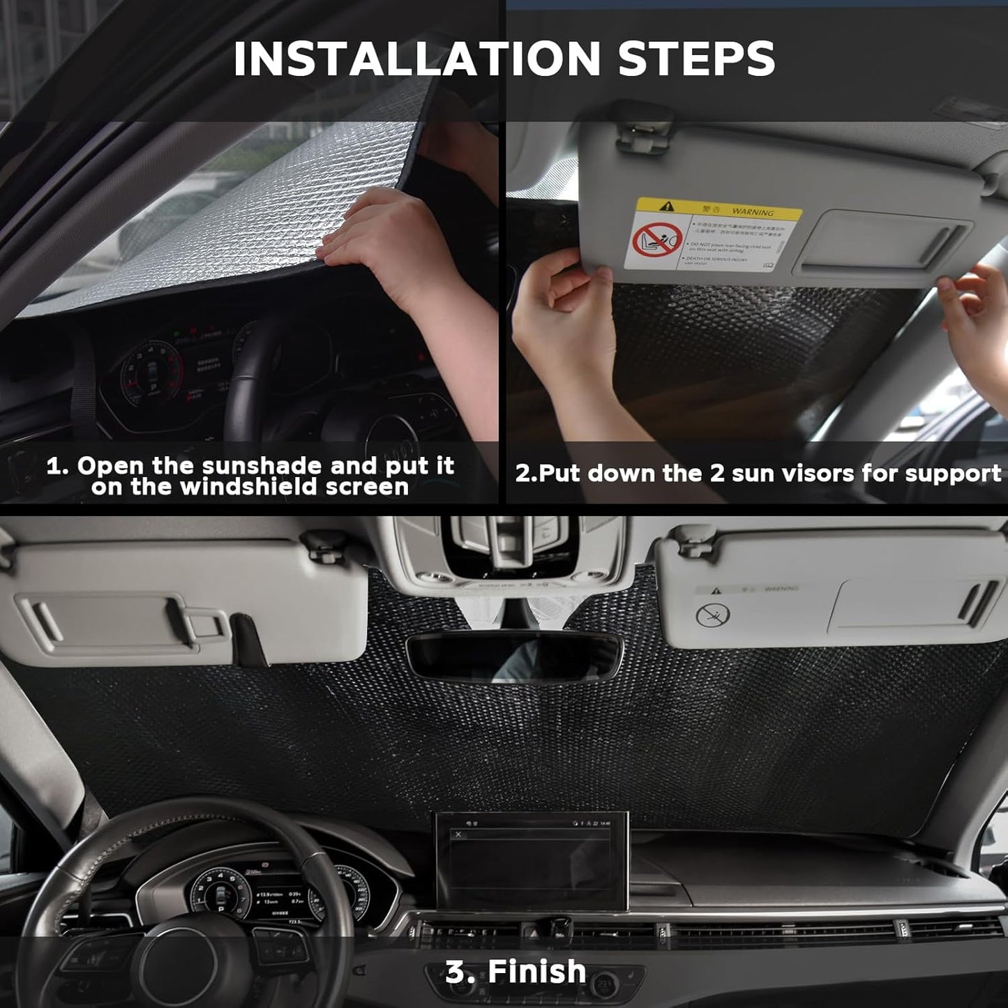 Windshield Sun Shade for Volvo XC60 2018-2025 - 5-Layer Bubble Foldable Front Window Shade Sun Visor Accessories - Blocks Heat & UV Rays