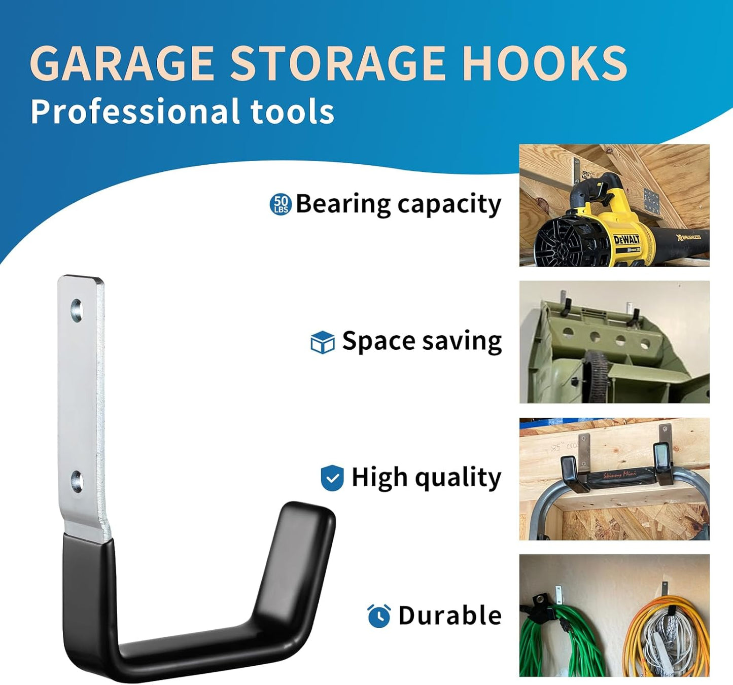 Heavy Duty Steel Garage Hooks,Garage Storage Utility Hooks,Anti-Slip Hanger, Tool Organizer,Steel Wall Mount Organizer, Garden Hose Hanger (Small-2PC)