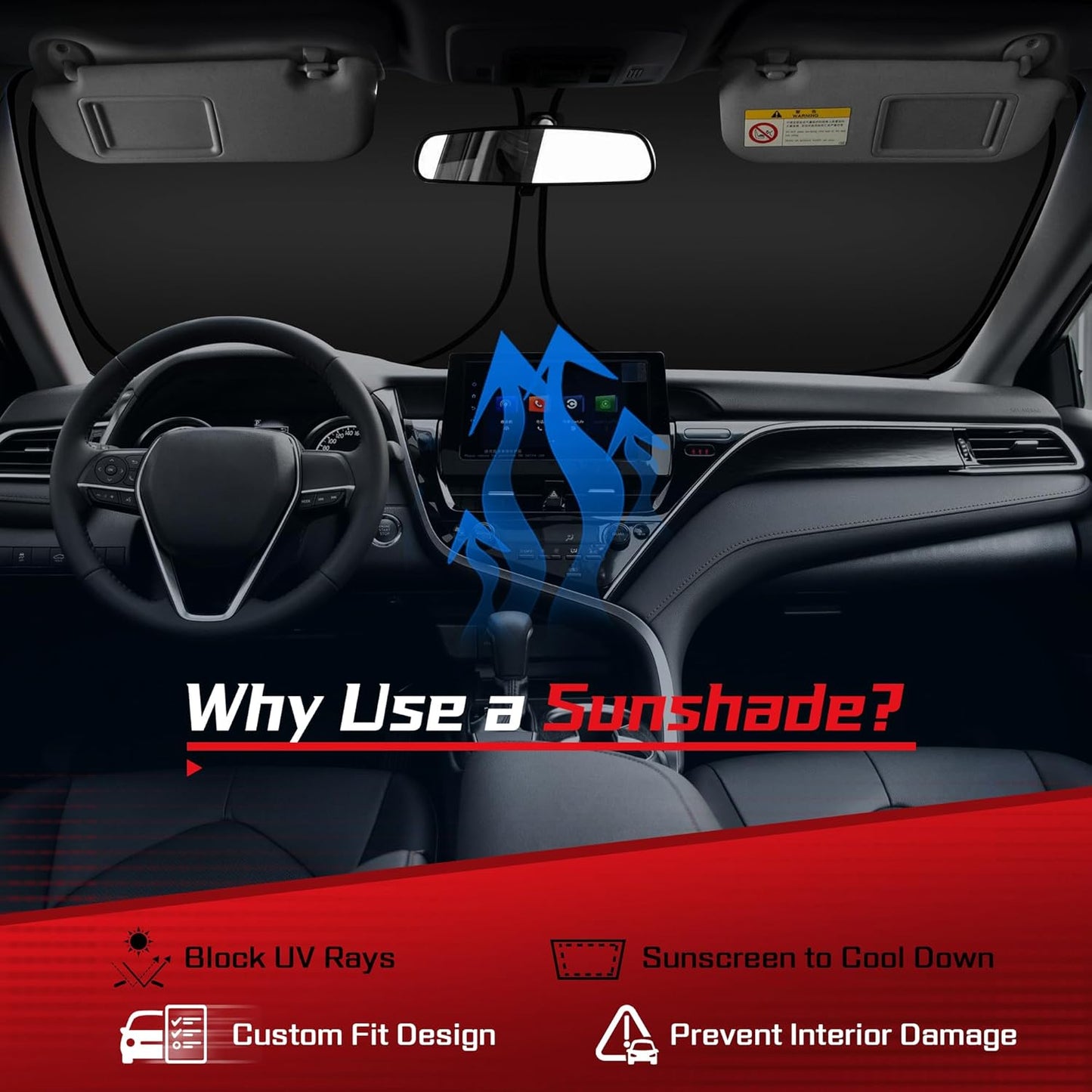 ARISMOTOR Windshield Sun Shade for Dodge Ram 1500 2019-2025 2026, Custom Fit Foldable Front Window Sunshade Sun Visor Protector, Block UV Rays Keep Your Car Cooler