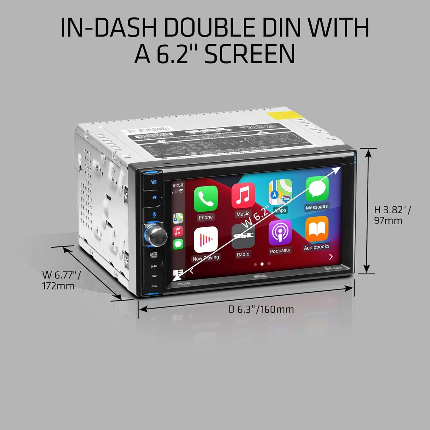 Sound Storm Laboratories DDCP62 Car Stereo - Apple CarPlay, Double Din, 6.2 Inch Capacitive Touchscreen, Bluetooth, No DVD CD Player, AM/FM Radio Receiver, Wireless Remote Control