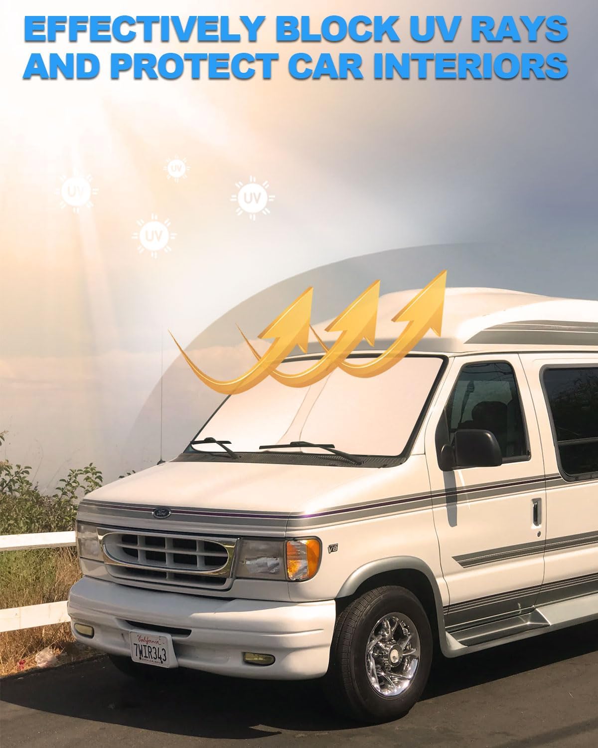 Front Windshield Sunshade fit for Ford Econoline E-Series Van 1992-2025 & Motorhome E-150 E-250 E-350 E-450 UV Ray Reflector Foldable Automotive Windshield Sunshades |Keeps Your Vehicle Cool|
