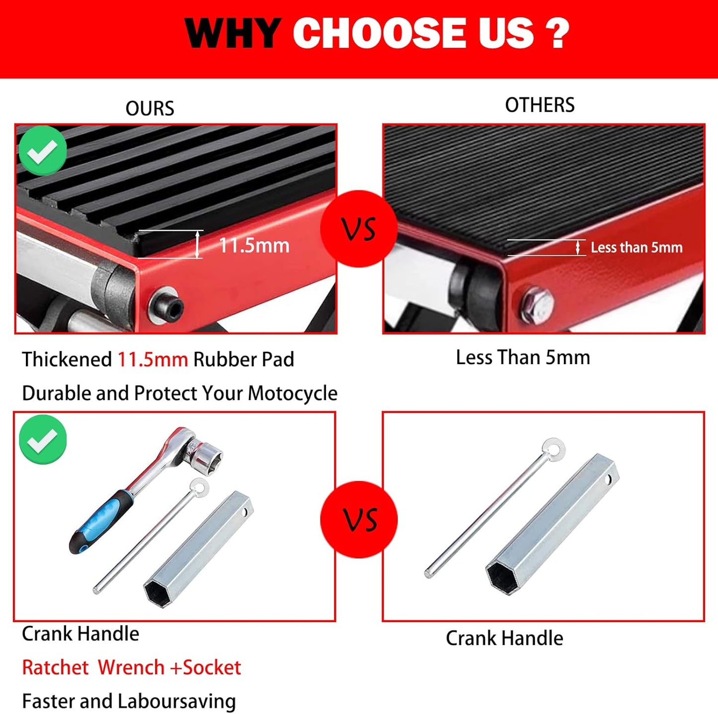 CXRCY 1200 LBS Motorcycle Lift Scissor Jack Upgraded Dirt Bike ATV Steel Motorcycle Hoist Stand with Ratchet Wrench,Crank Handle,Thickened Rubber Pad,Wide Deck