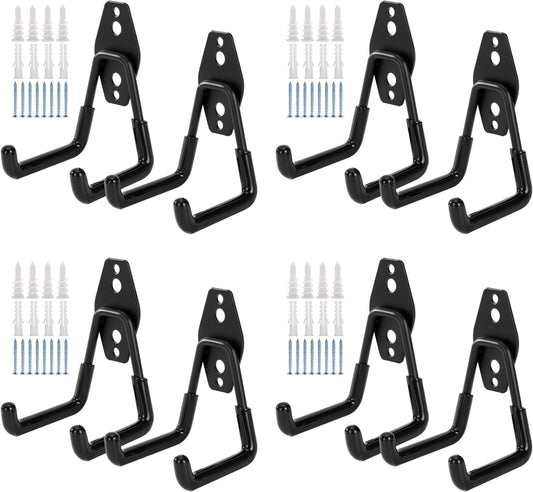 8 Pack Garage Hooks, Garage Tool Organizer Wall Mount, Heavy Duty for Utility Organizer, Steel Utility Garage Hooks for Ladders, Garden Tools, Bike
