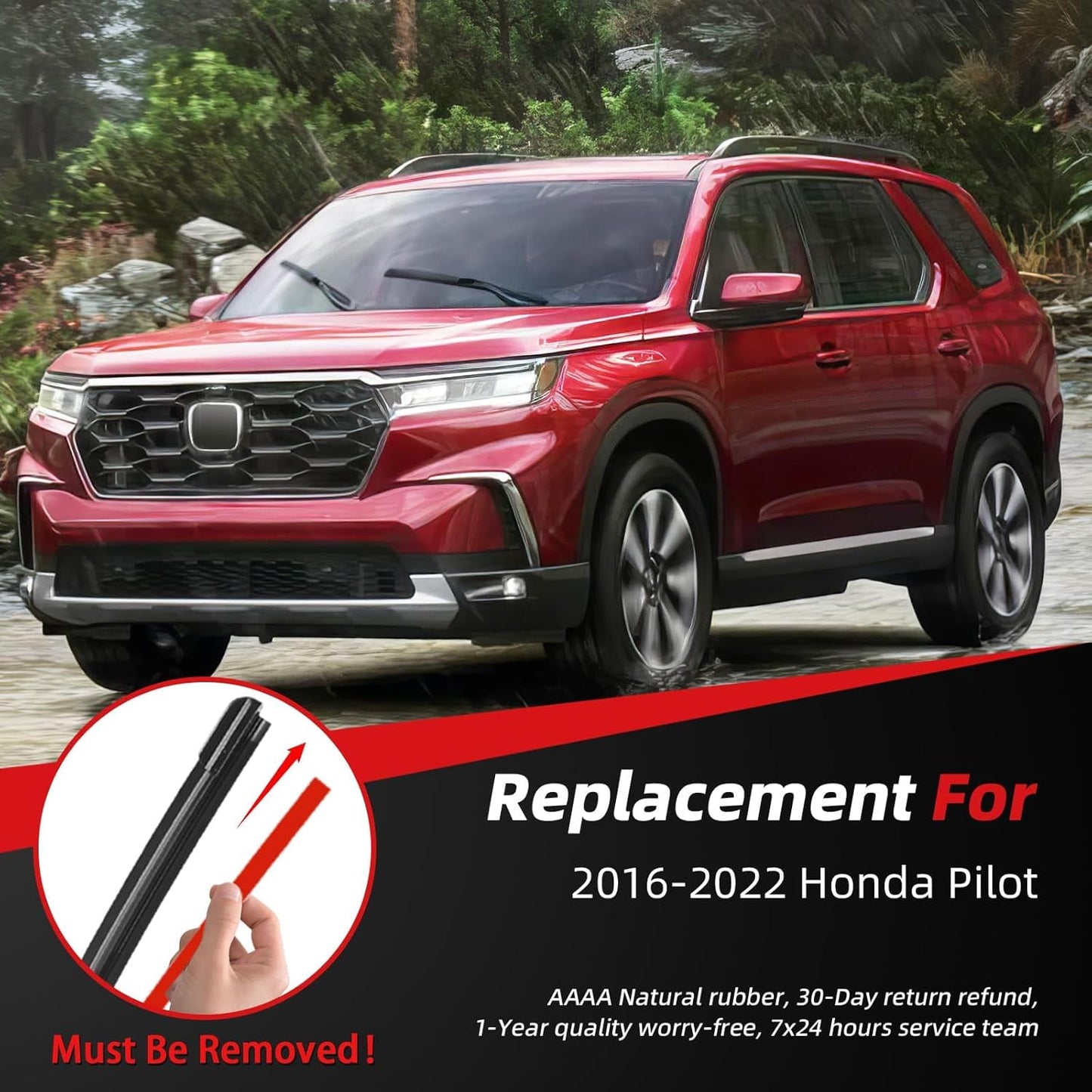 OTUAYAUTO Windshield Wiper Blades - Replacement for Honda Pilot 2016-2022, Front and Rear Wiper Blades, U Hook - 26"+24"+14" (Pack of 3)