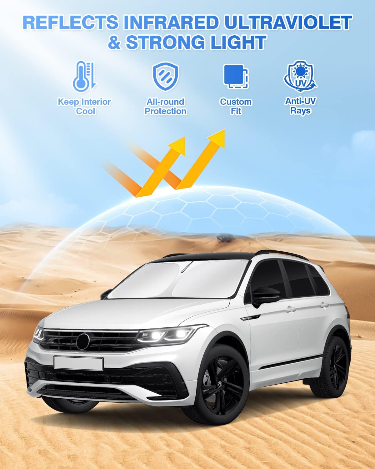 Windshield Sun Shade for 2018-2023 Volkswagen VW Tiguan Side Rear Window Shade Cover Sun Visor Shield Privacy Protection Keep Vehicle Cool Black 8PCS