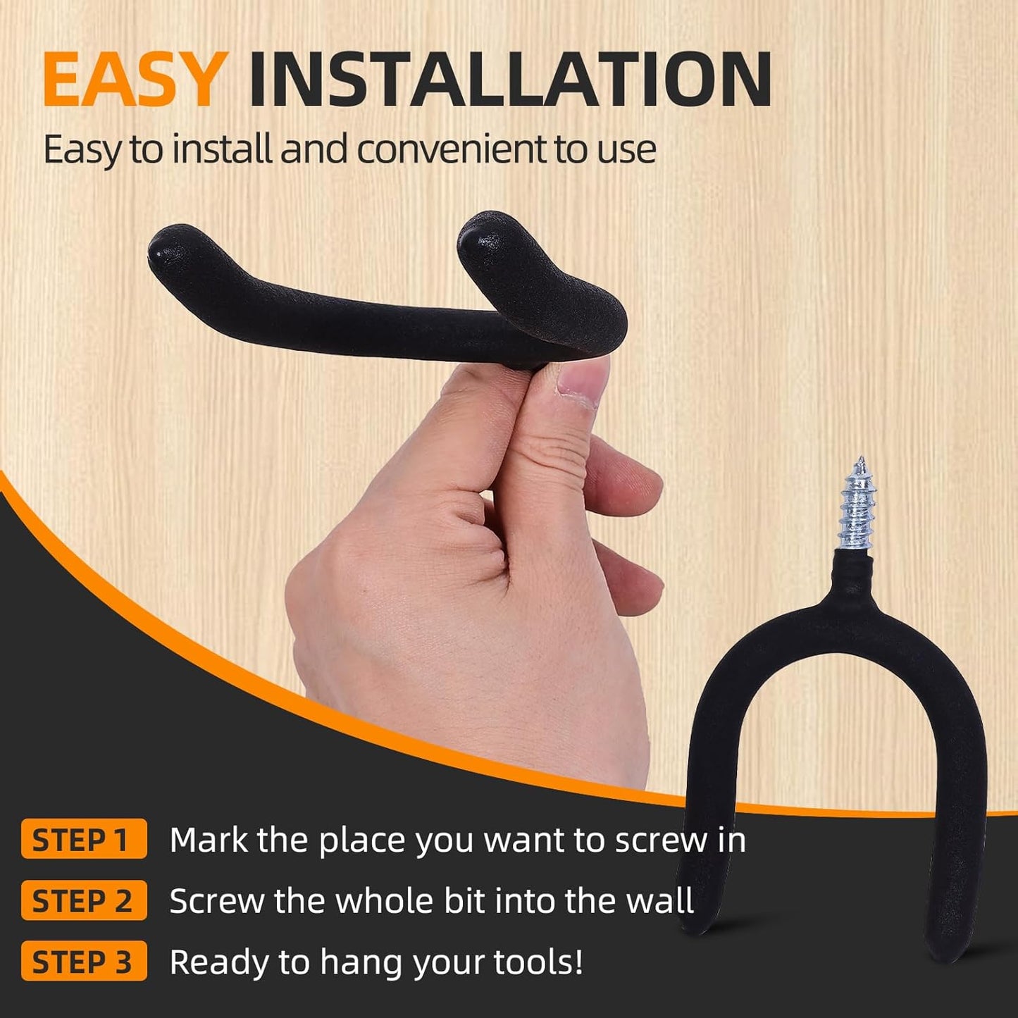 12 Pack Garage Storage System Steel U Hooks with Anti-Slip Coating Home Improvement and Organization Screw in Hooks Easy Wall Mounting Heavy Duty Bike and Ladder (Black, 12 Pack)