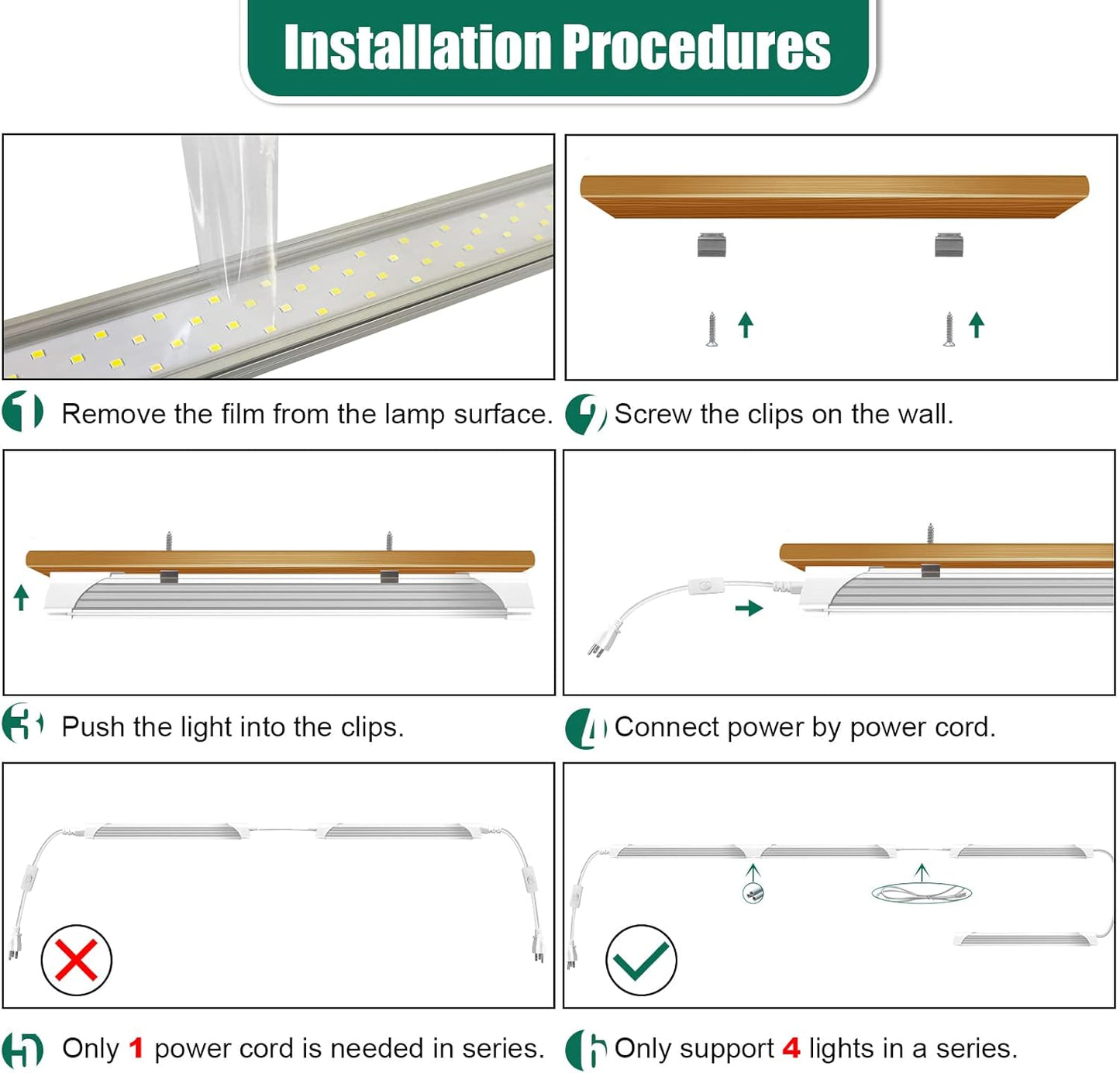 6 Pack LED Shop Light 2FT 30W, 4350LM 5000K Utility Garage Lights, Linkable Daylight White Ceiling Light Fixture, LED Tube Light, Under Cabinet Light