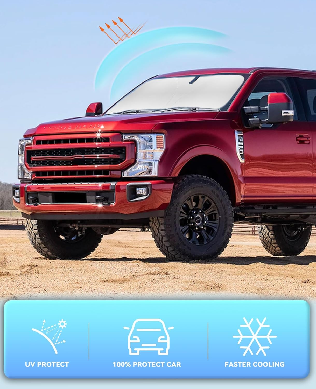 Windshield Sun Shade Sunshade for 2017-2022 2023 2024 2025 Ford Super Duty F250 F350 F450 F550 Accessories Front Windshield Cover for F350 Window Sun Visor Protector for UV Rays Sun Heat Protection