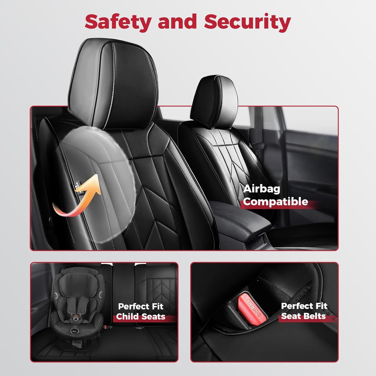 Black Car Seat Covers Full Set - Waterproof Leather Car Seat Protector Universal Fit Escape Fusion Edge Expedition Ranger