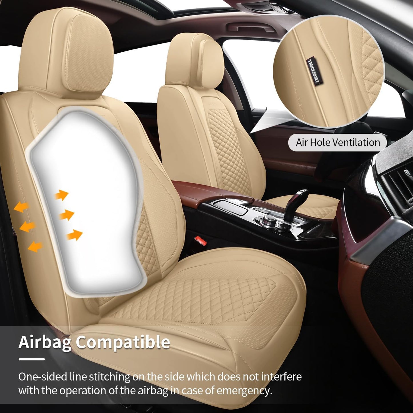 Car Seat Covers Full Set Leather Seat Covers Automotive Seat Covers Universal Car Seat Cover for Most Cars Beige